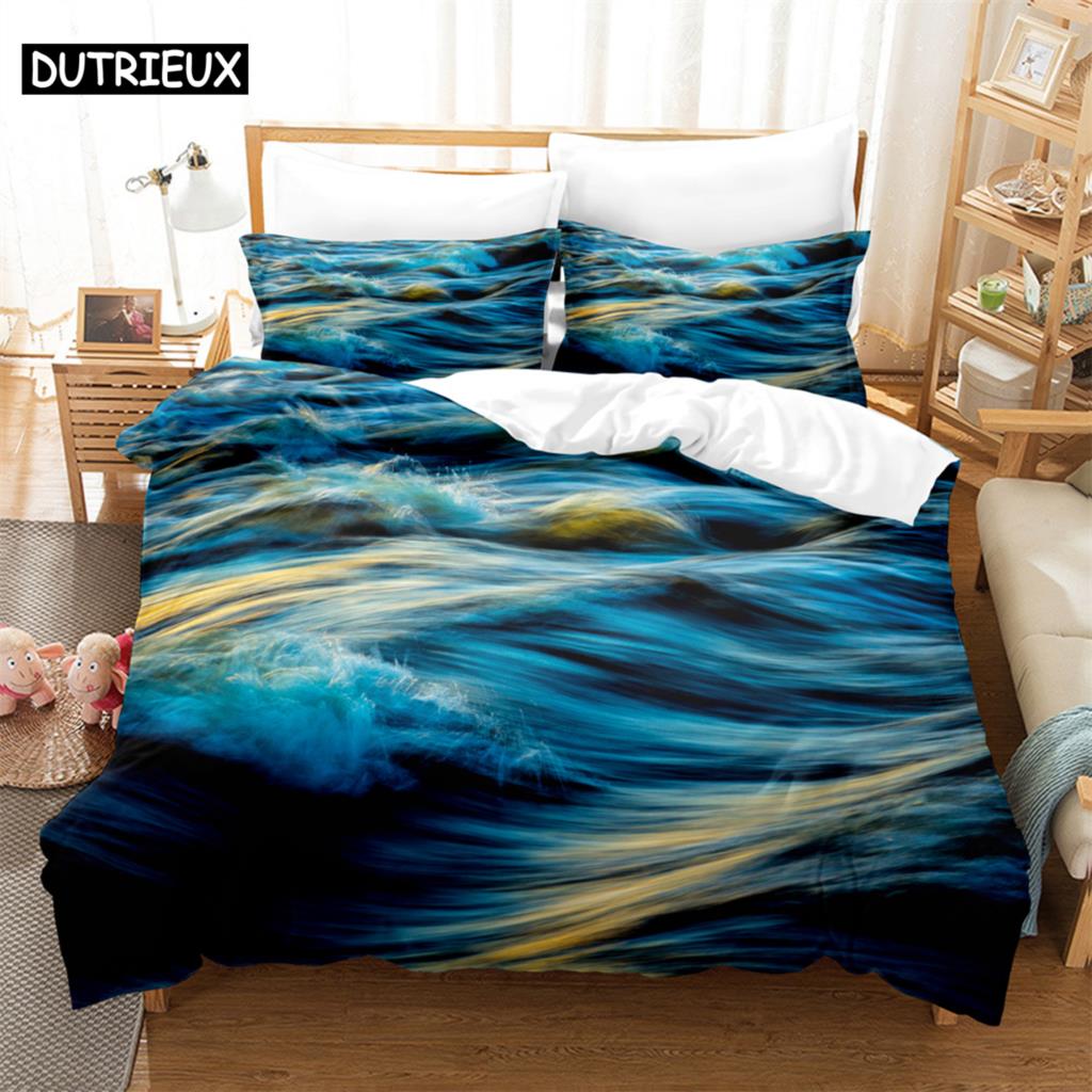 

3PCS Ink painting Bedding Sets Home Bedclothes Super King Cover Pillowcase Comforter Textiles Bedding Set (135x200cm)&set