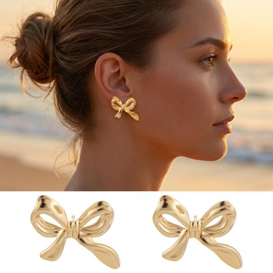 1 Pair Gold Plated Bow Earrings for Women Girls, Minimalist Cute Bow Stud Earrings, Jewelry Gifts for Wife, Girlfriend