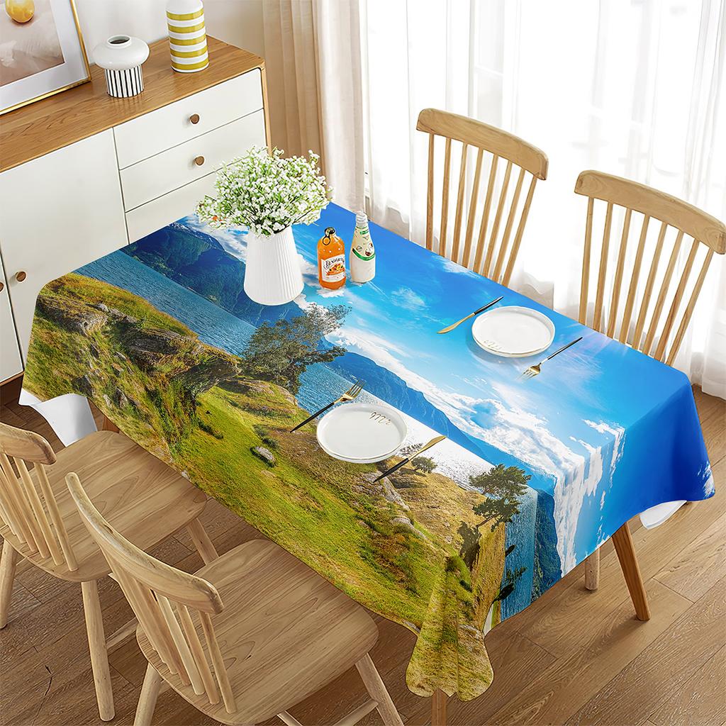Tablecloth Landscape Waterproof Rectangle Table Cover House Amazing View Countryside Great for Parties, Holiday Dinner, Wedding