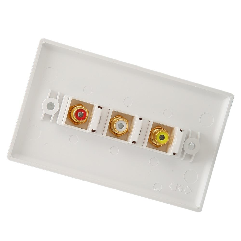 Multipurpose 3RCA Wall Plate 1080P 3RCA AV Media Wall Outlet Plates  Subwoofer Audio Port