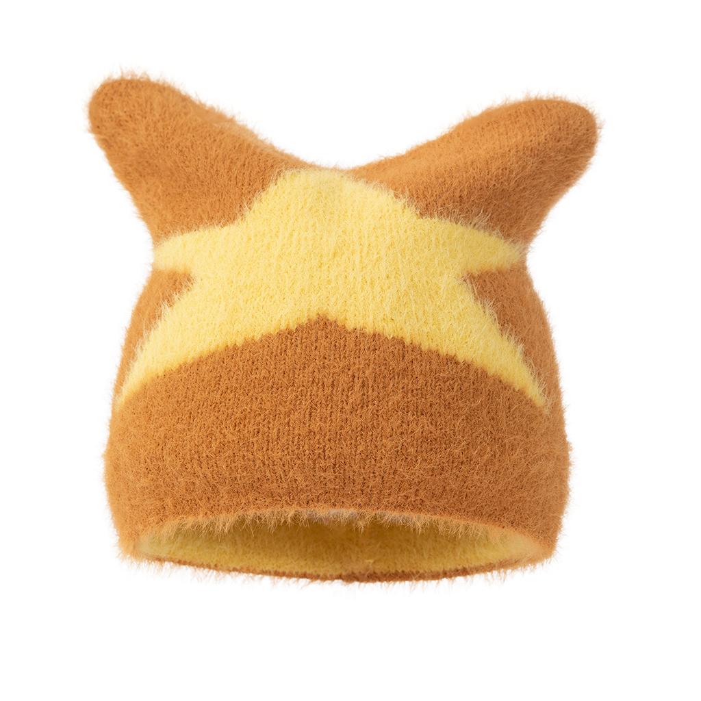 Cat Ears Bag Head Warm Windproof Cold Soft Waxy Hat Knitted Hat Winter Five-Star Hat