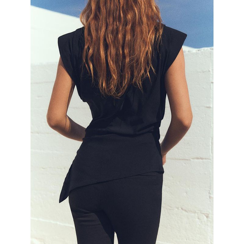 Za2024 Autumn New Women's Clothing Fashion Asymmetric Fold Decorative Padded Shoulder Sleeveless Vest Tops 0085845