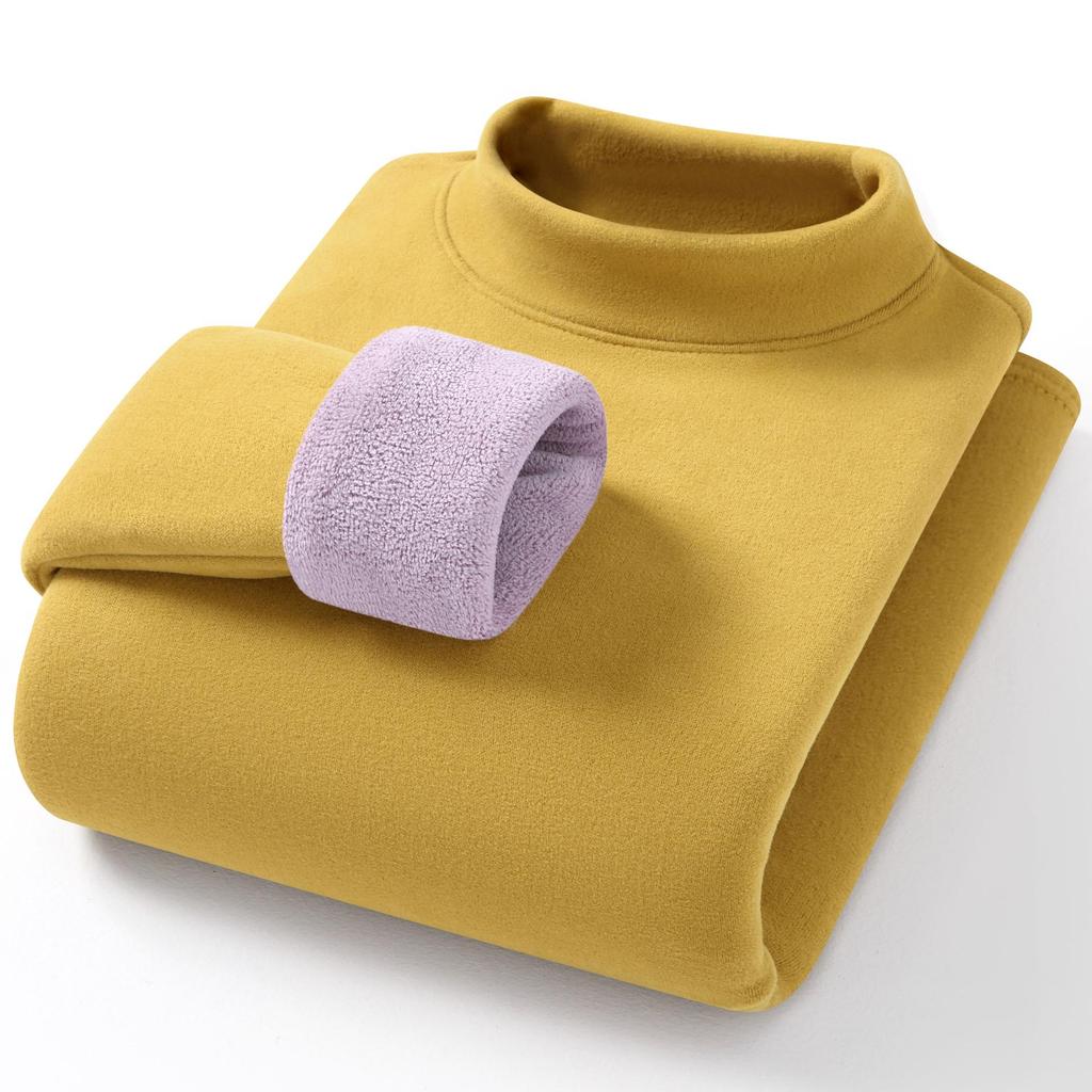 Camel Wool Women's Thick Fleece-Lined Semi-High Neck Top for Autumn/Winter