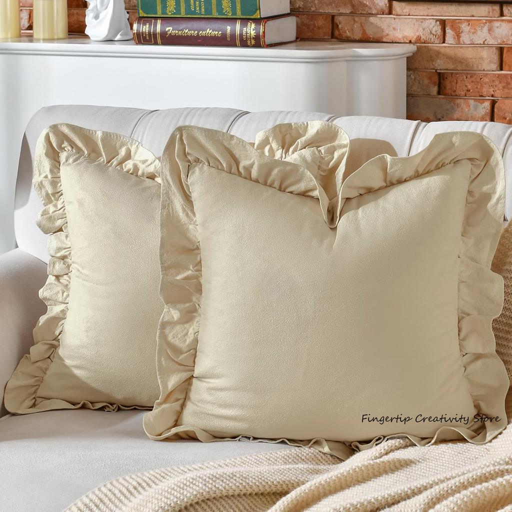 100% Cotton Ruffle Pillow Cover Soft Cotton Ruffle Pillowcase Rustic Boho Farmhouse Modern Home Decor for Bed Sofa Living Room