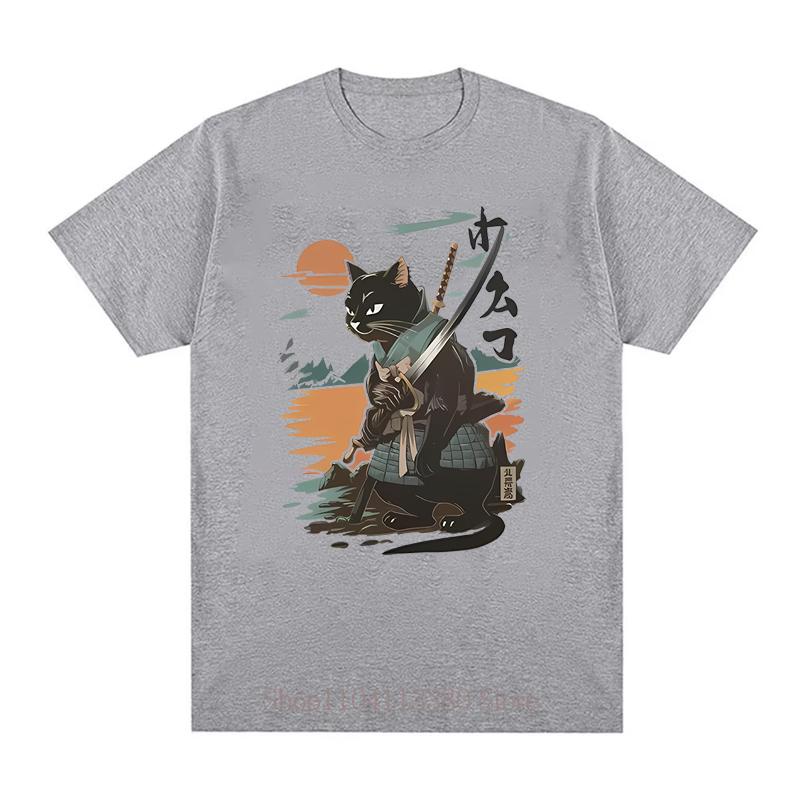 Samurai Cat Graphic Print TShirt for Women Unisex Summer Casual Fashion Loose Streetwear YK Tops Crew Neck Short Sleeve Tshirts