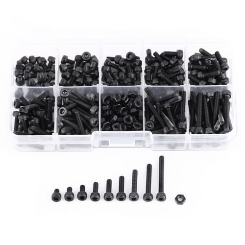 Hilitand M3 Hex Socket Head Bolt and Nut Kit, 4/5/6/8/10/12/16/20/25mm, 12.9 Strength Alloy Steel, 280 Pieces, Black, DIN912