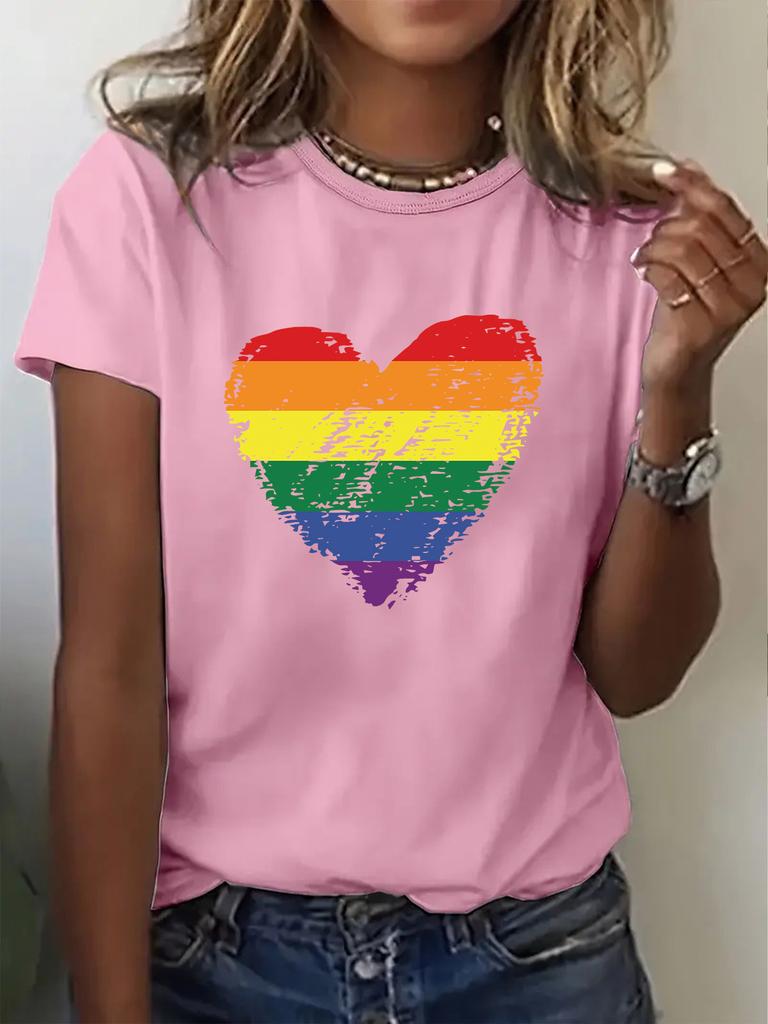 Pride Rainbow Stripe Heart Unisexs Tshirt Summer Fashion Short Sleeved Tshirt Printed Oneck Casual Tshirt Unisexs Clothing