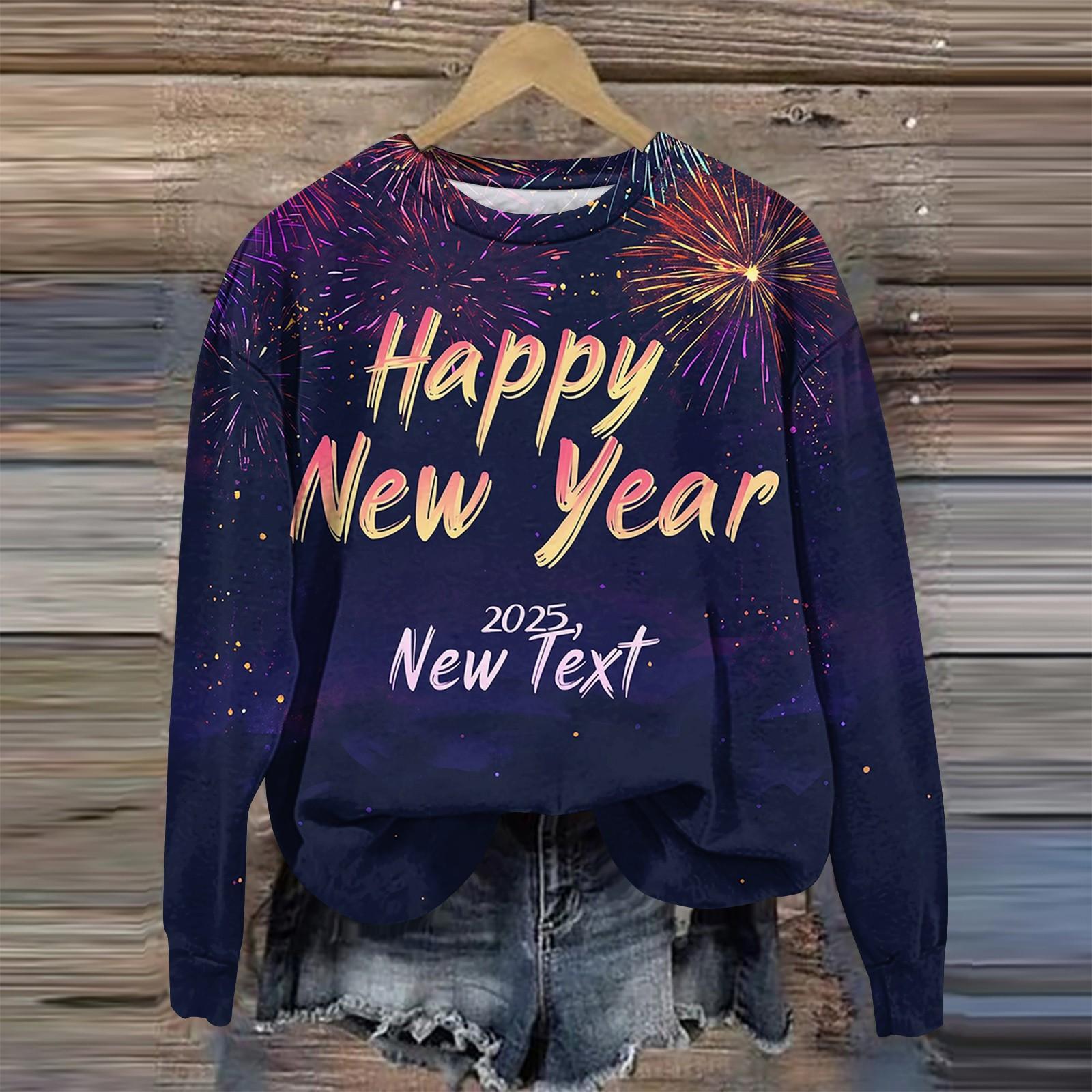 

Женская мода круглый вырез пуловер длинный рукав футболка рождественский принт топ XXL фиолетовый