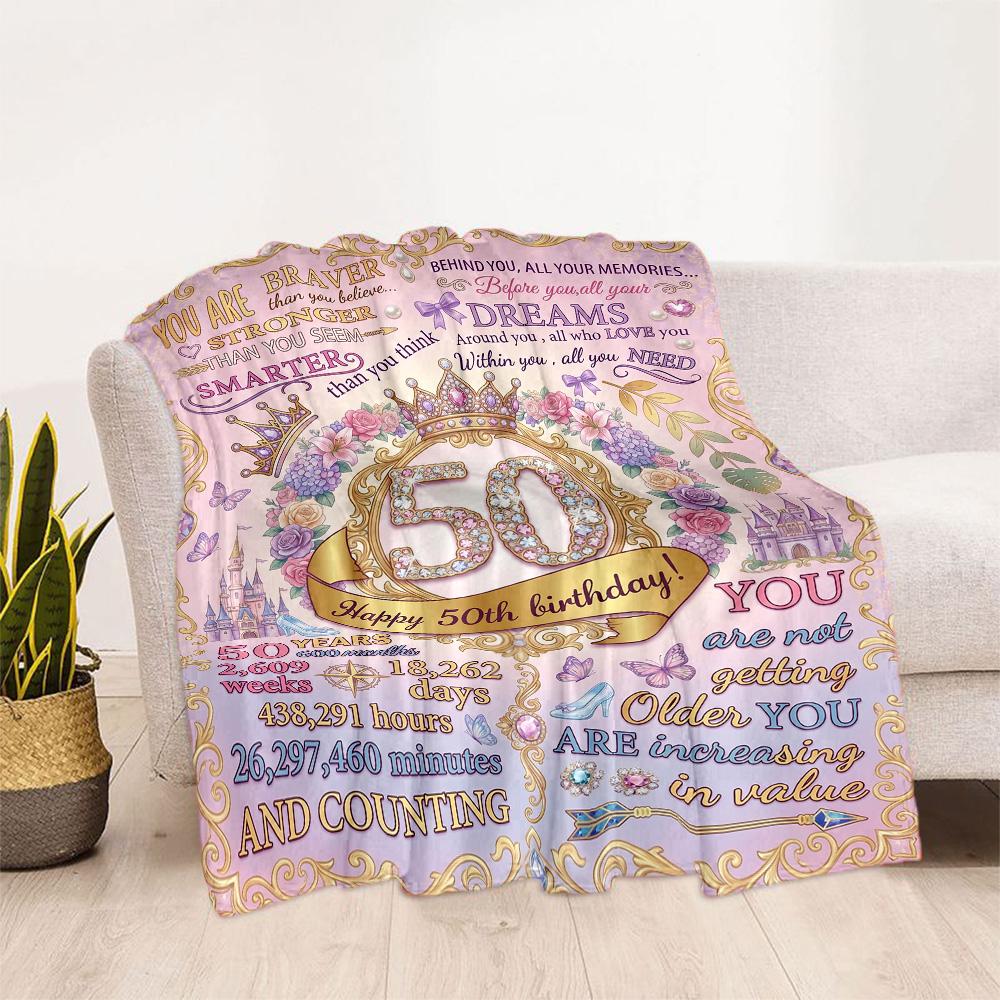 Princess 50th Birthday Celebration Flannel Blanket-Soft and Suitable for Sofas,Beds,Offices,Travel,All Seasons,Great Gift for Holidays and Birthdays.