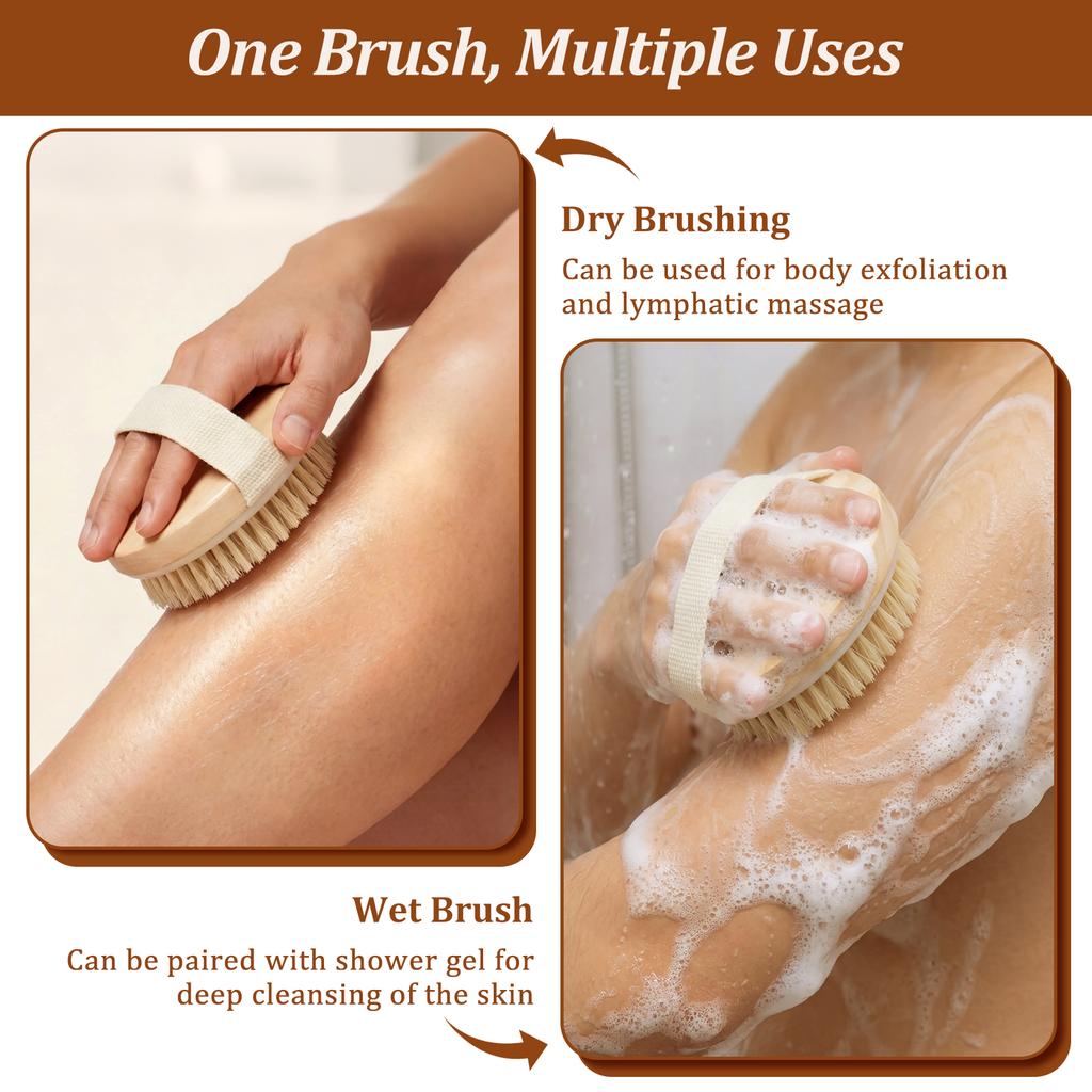 Handheld Bathroom Shower Brush Dry Brushing Body Brush for The Back Dry Body Exfoliating Brush Back Bath Massage Cellulite Brush