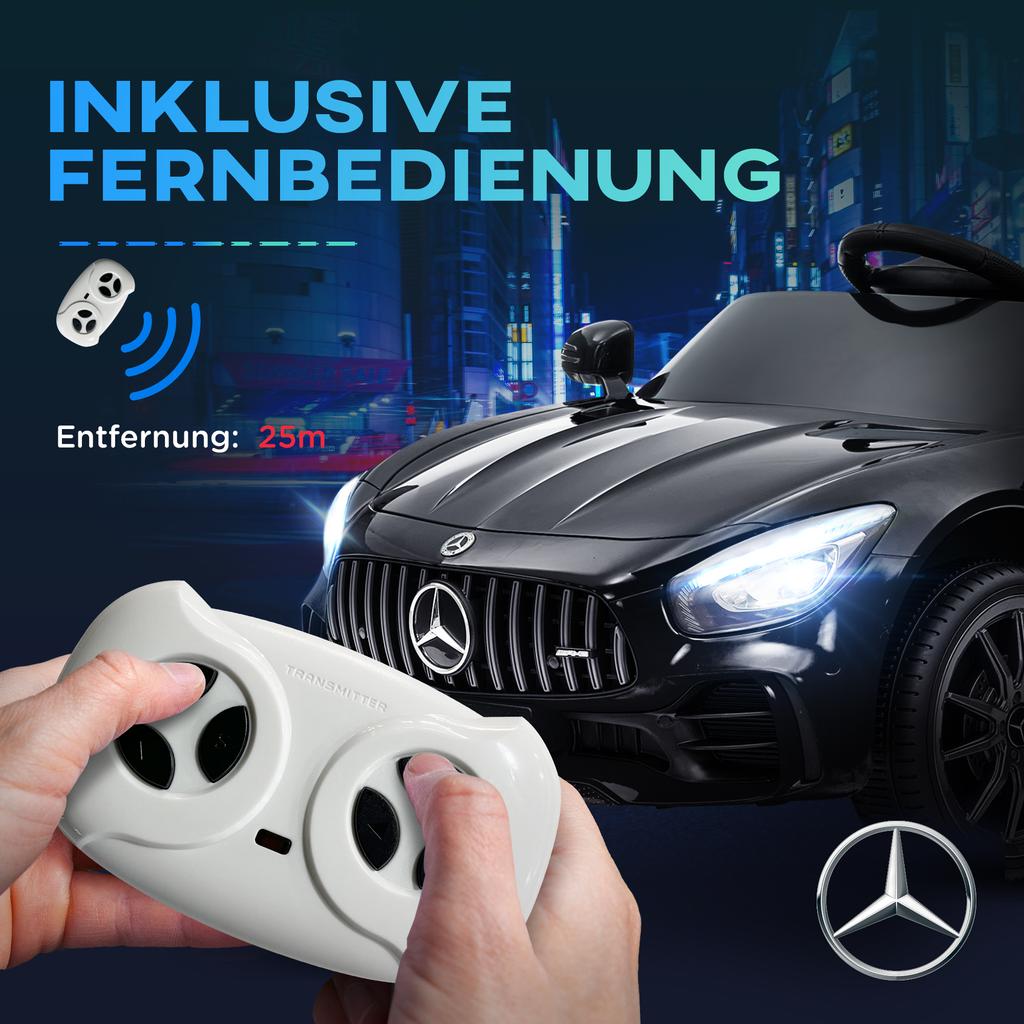 Elektrisches Kinderauto, Mercedes, 3-5 km/h, Fernbedienung, Lichter & Musik, schwarz