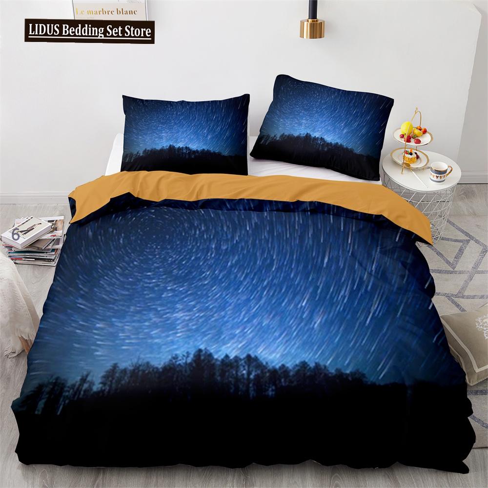 Set Copripiumino Cielo Notte Spazio Universo Stelle Nebulose Luna Set Biancheria da Letto Decorativo King Twin Size Copripiumino in Poliestere