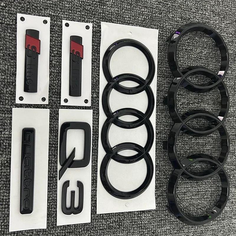 sjhy3 Q3 4Ring logo ABS Black Car Hood Front Grill Emblem Rear Trunk Badge Q3 Sticker Quarrto Sline Emblem For Q3 2013-2022