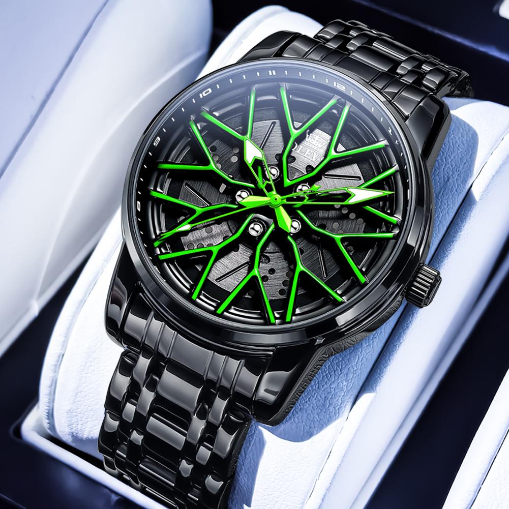 OLEVS Men s Watches 3701 Fashion Trend Rotating Racing Caliper Dial Original Quartz Watch for Man Waterproof Stainless Steel New No зелёный