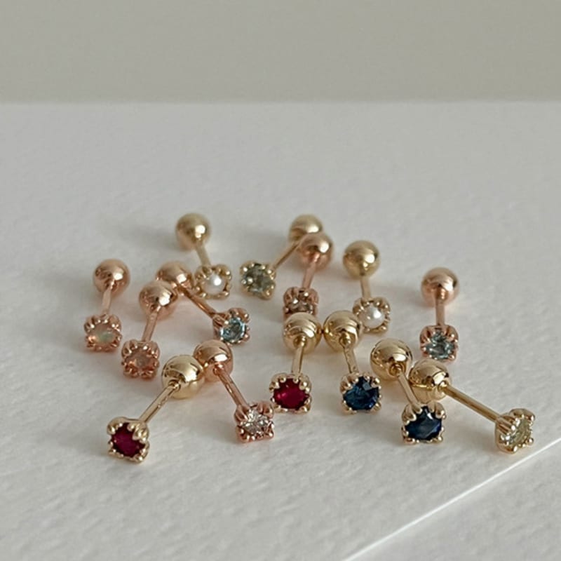 BettyU 14k Gold Natural Gemstone 2mm Mini Gold Piercing