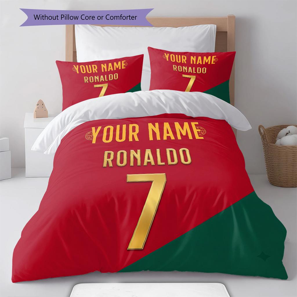 Benutzerdefinierte Name CR7 Bettwäsche, Steppbett Set Bettbezug Kissenbezug Zuhause Geburtstagsgeschenk(1 Bettbezug + 2 Kissenbezüge, ohne Füllung) -HE53