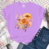 (Premium T-Shirt)Lustige Herbstblumen-Print T-Shirts für Damen Sommer Rundhals T-Shirt Femme Mode Lässige T-Shirts