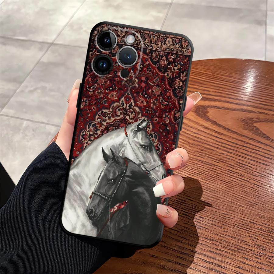 Animal Horse Pattern Black Soft Phone Cover Case for iPhone 13 12 11 17 Pro Max 17Air XS Max XR 15 16 14 Plus 7 8