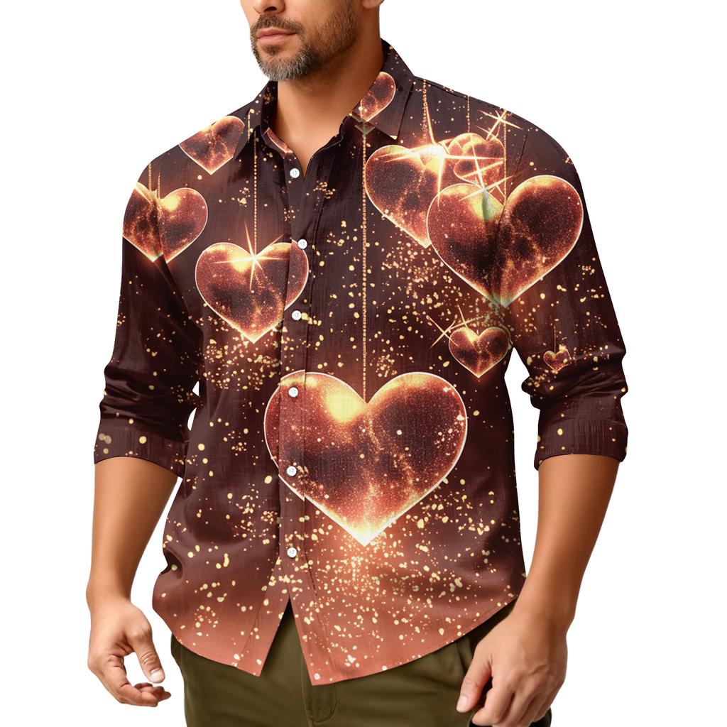 Camicia casual da uomo a maniche lunghe, ampia e alla moda, con risvolto