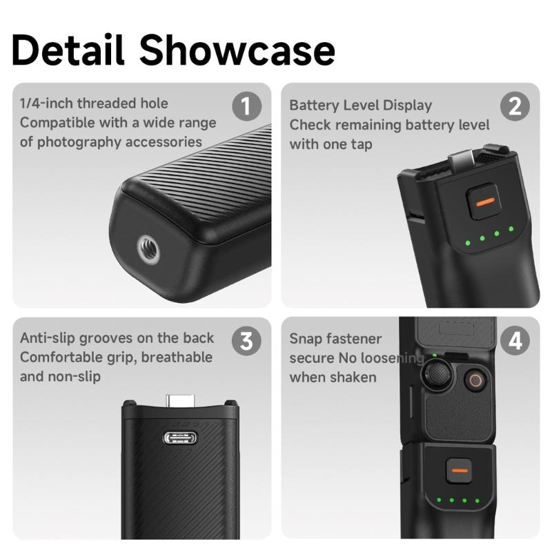 Portable Power Grip for Pocket 3 Cameras Extended Shoots Ergonomic Handle Builts In Rechargeable Battery