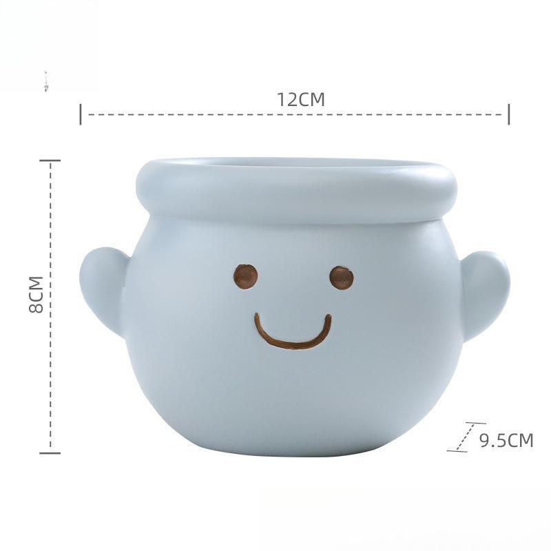 Succulent Flower Pot  Smiling Face Green Plant Pot Creative Expression Flower Pot Home Courtyard Landscape Flower Pot Ornament