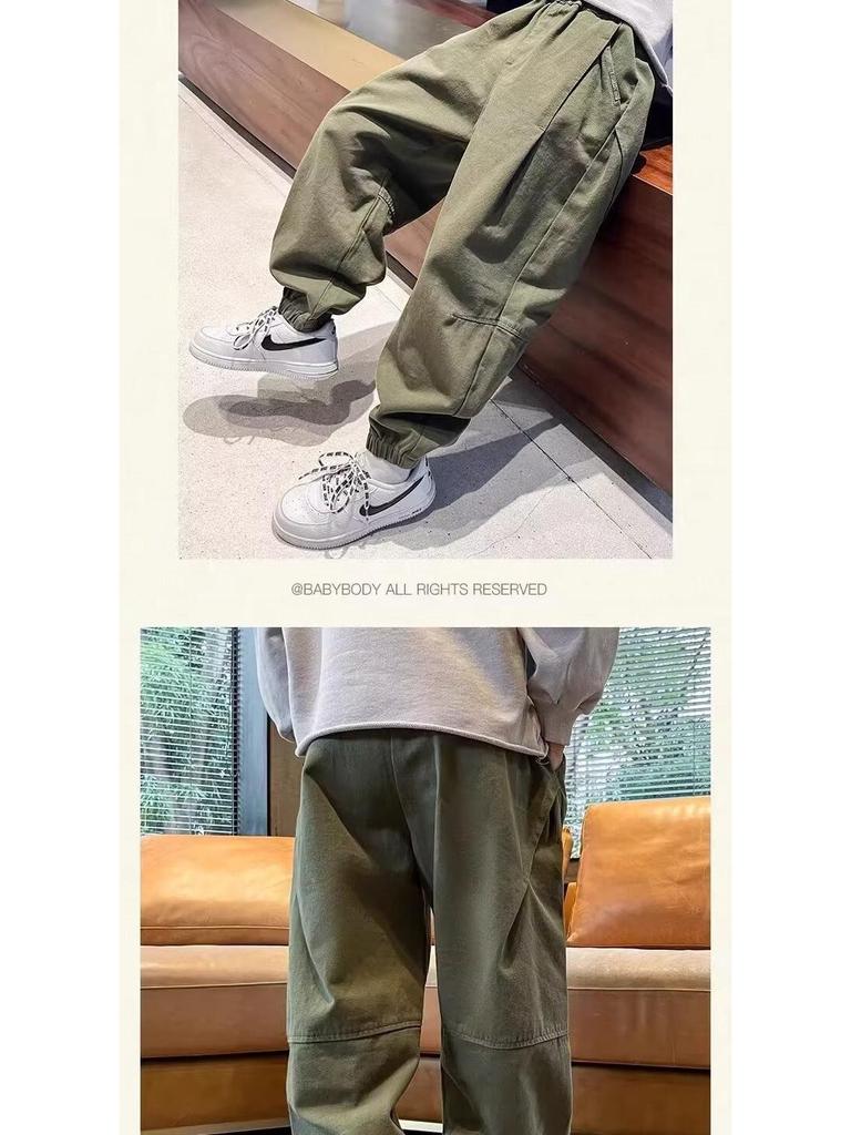 2025 New Boys' Fleece-Lined Sweatpants: Thickened Casual Sports Pants for Spring, Autumn, and Winter