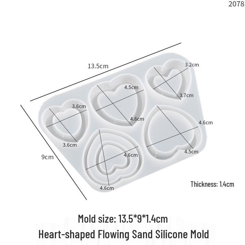 Poppy Heart-Shaped Crystal Epoxy Sand Art Mold - Five-Grid Silicone Pendant Mold