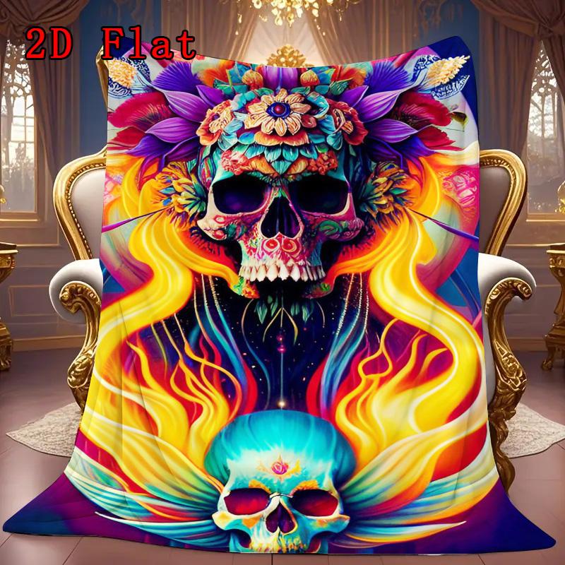 Artistic skull 2D Flat Pattern Flannel Blanket High quality All Seasons Warmth and Comfort Perfect for Christmas Gifts.MMT0918596