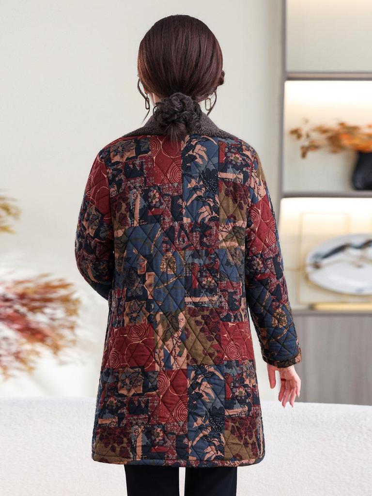 Autumn/Winter 2025 Mid-Length Plus Velvet Cotton Jacket for Stylish Middle-Aged and Elderly Women