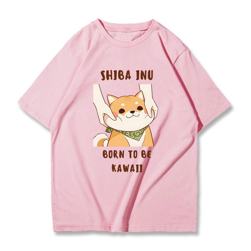 Shiba Inu Dog T Shirt Kawaii Cartoon Print Tshirts Girls Clothes Summer Short Sleeve Tops 100% Cotton Tees Women Oversized Shirt