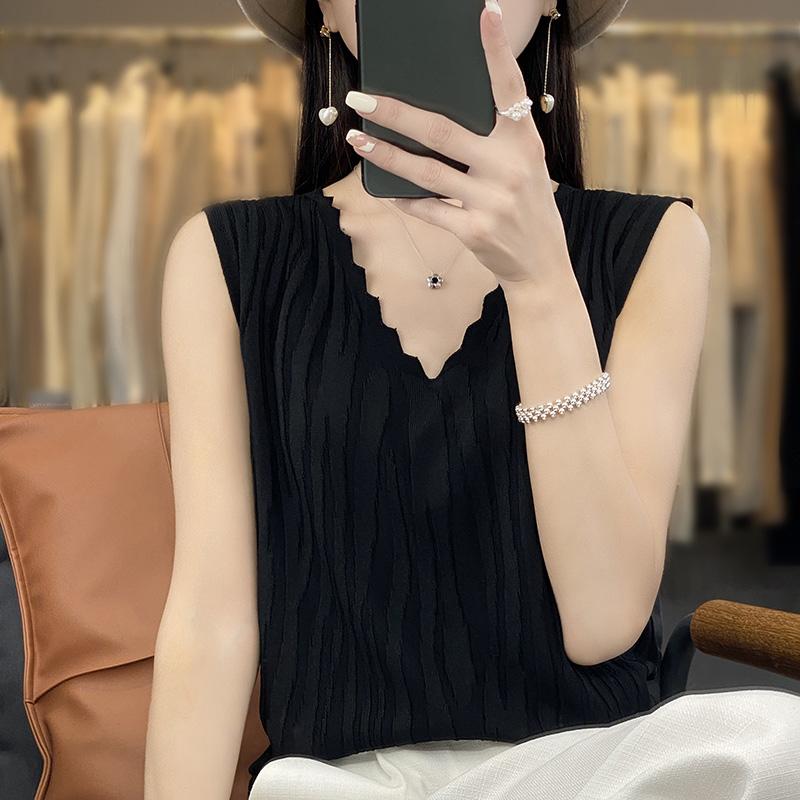 Women Tank Sleeveless MODERN NEW SAGA Summer T-shirt Knit Top Basic Vest Female V-neck
