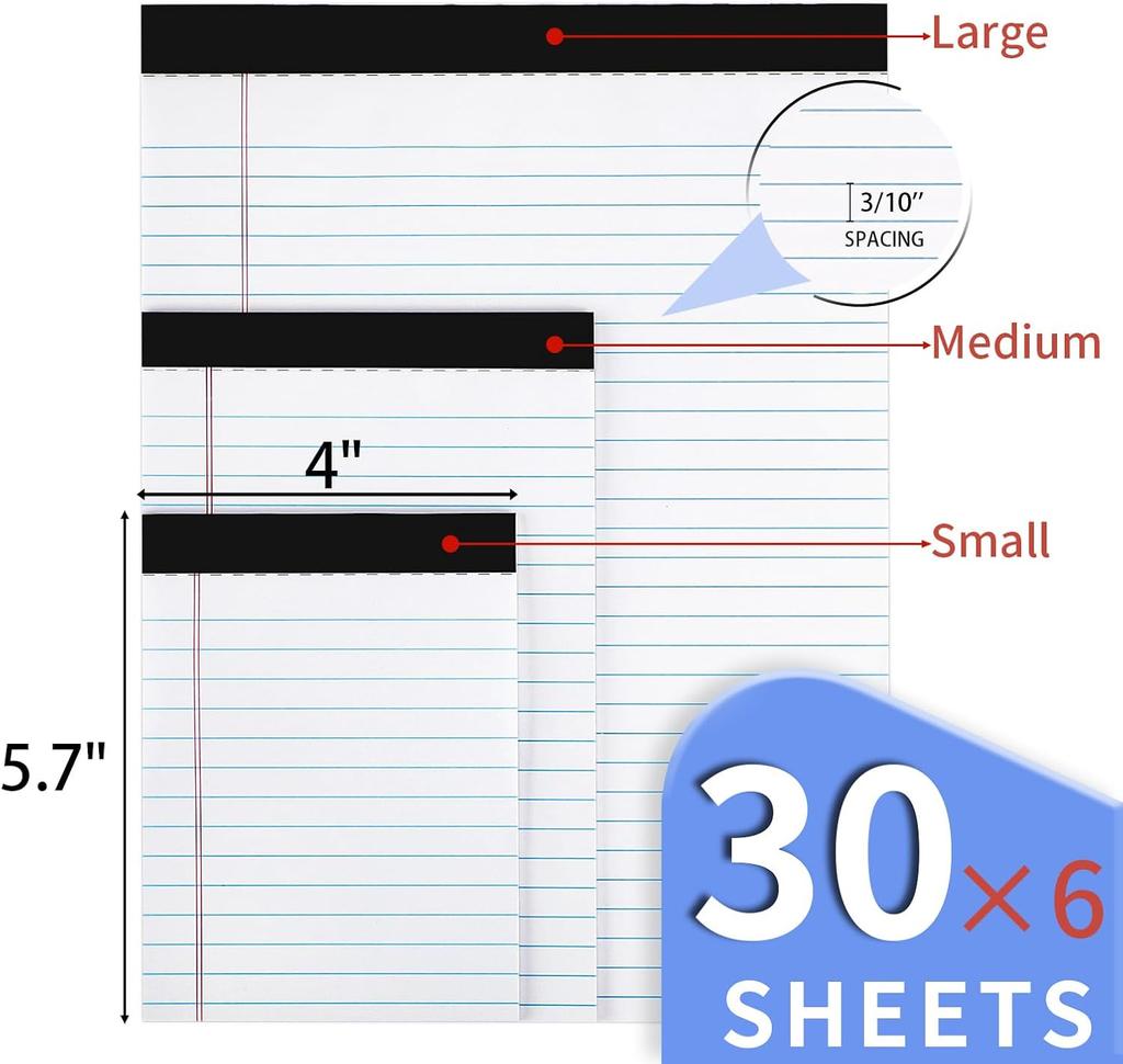 WINKIO Pack of 6 Legal Pad Refills 4 x 6 Inch Note Pads Lined Writing Pads Letter Size Wide Ruled Legal Pads for School and Office Supplies