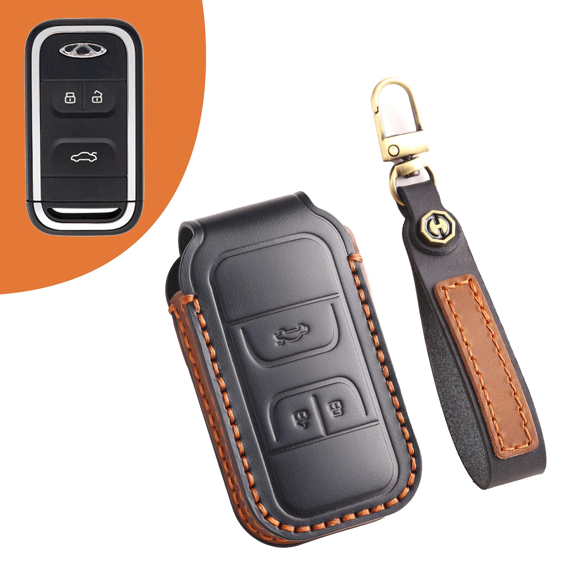 

Подходит для чехла для ключа Chery Xingtu txl Lingyun lx Tiggo 3x из натуральной кожи 8p чехол для ключа автомобиля Arrizo 5plus чёрный
