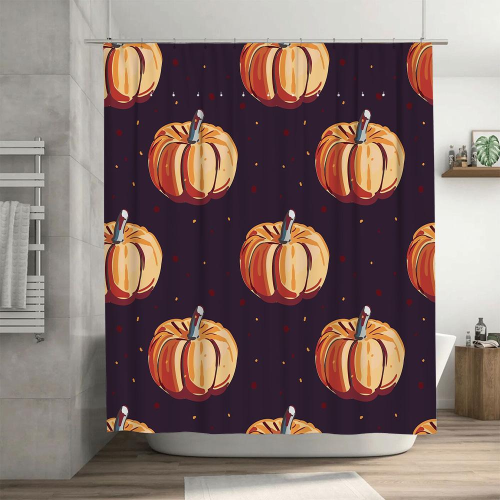Festive Fall DecorPumpkin Pattern Bath Curtain for Bathroom, Waterproof Shower Curtains in Purple with Colorful Gourds Home Furn