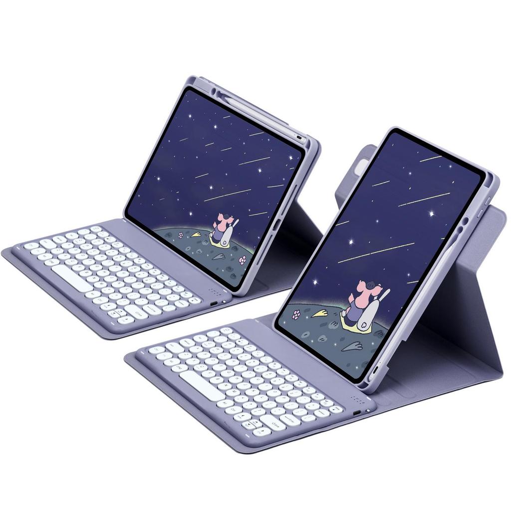 "10th Gen iPad Rotating Acrylic Case with Pen Slot, 10.2" Magnetic Bluetooth Keyboard, and Leather Cover"