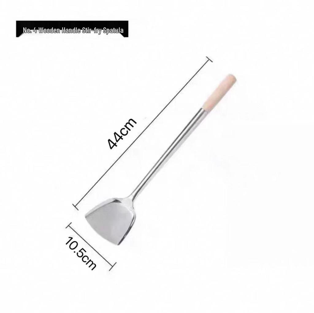 Chef's Long Spatula & Spoon - Wooden Handle, Stainless Steel, Ideal for Stir-Fry & Soup, Thickened for Durability, Perfect Kitchen Tool