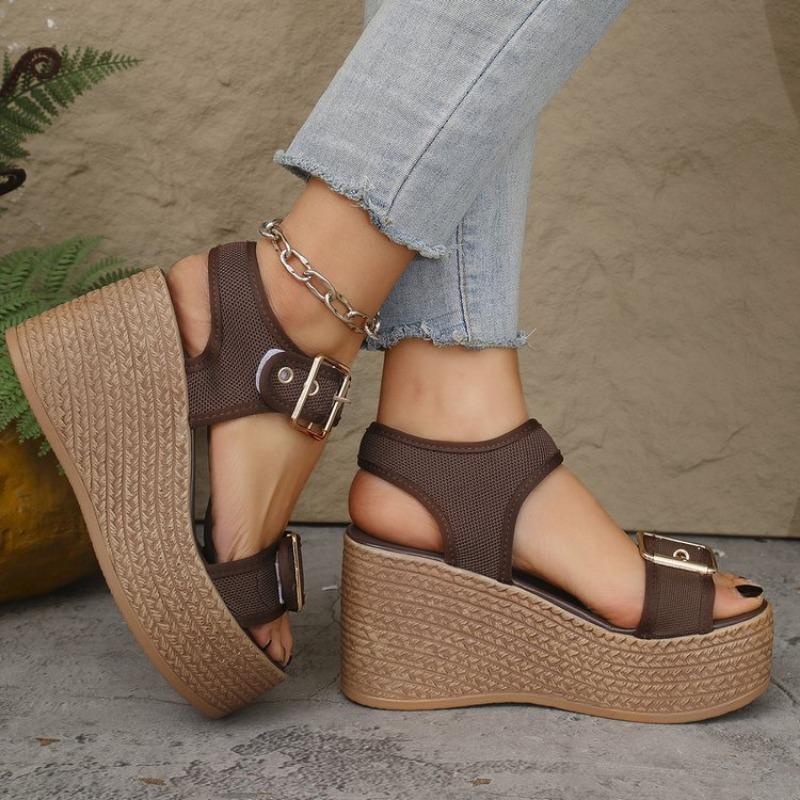 

Large size thick-soled waterproof table sandals for women s summer new belt buckle with wedge sandals for women 43