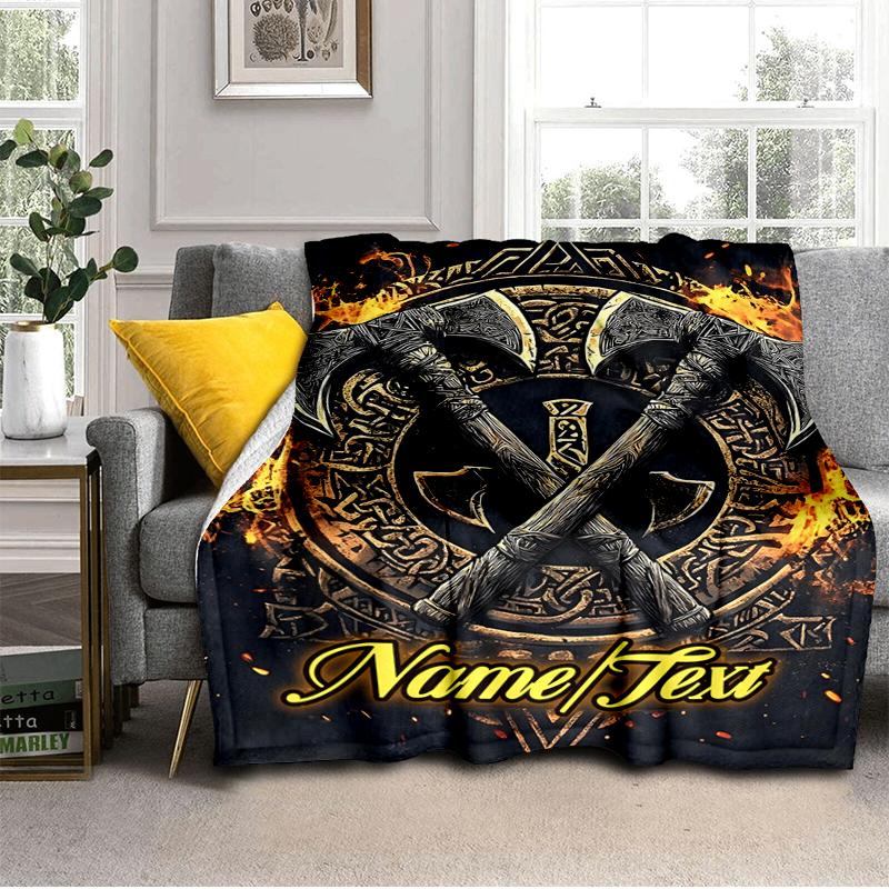 1PC Custom Name Axes Shield outdooor Flannel blankets Throw Blanket All-Season Throw Gift Bedspread for Couch, Bed, Camping Holiday Birthday gift