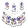 3pcs Indian Afghan Zircon Sets Necklace Earrings Hairbands for Women Boho Ethnic Coins Tassels Colorful Crystal Drop Accessory