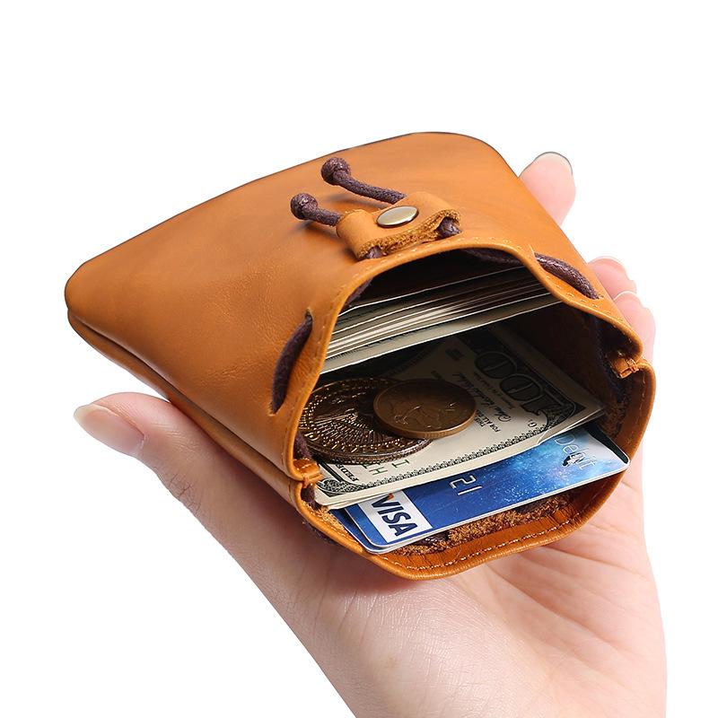 Vintage Genuine Leather Cowhide Coin Purse & Earphone Storage Drawstring Bag
