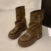 Maillard retro British style platform Martin boots women's new autumn heightening brown pile short boots