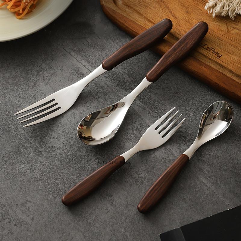 2pcs/304 Stainless Steel Dinner Fork and Spoon Set Children's Safety Soup Spoon Italian Pasta Fork High-quality Fruit Fork Spoon