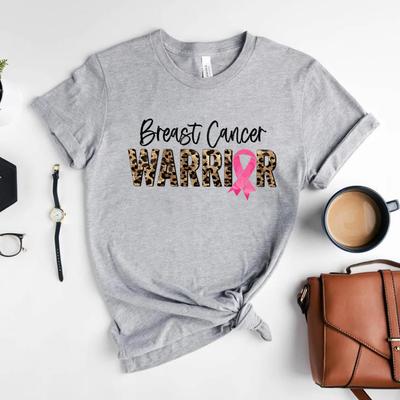Breast Cancer Warrior T Shirt Pink Ribbon Shirts Cancer Leopard Shirt Pink Ribbon Cancer Tees Cancer Fight Shirt Graphic Tops