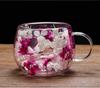 Creative Double-Layer High Borosilicate Glass Cup with Real Dried Flowers, Ideal for Milk or Juice