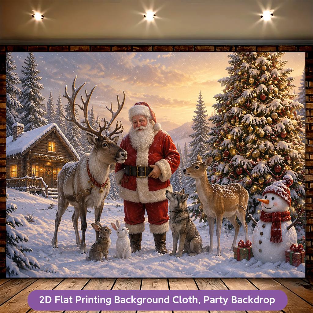 1Pcs Santa Animals Snow Reindeer Decoration Background Winter Backdrop For Photo Studio Photo Booth Party