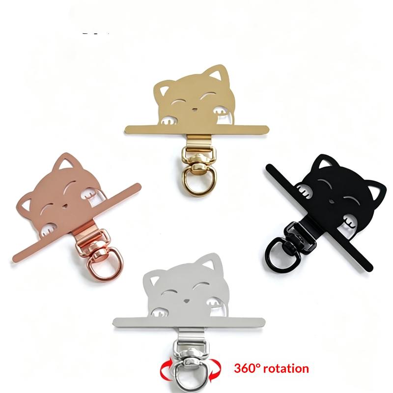 Cute Cat Stainless Steel Phone Lanyard Clip Patch 360° Rotatable Anti-Lost Phone Case Hanging Rope Snap Detachable Ultra-Thin
