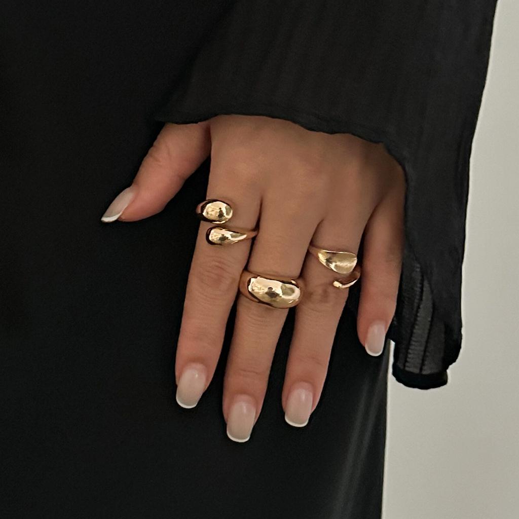Landscape Water Drop Hug Open Ring, Liquid Metal Pleated Baroque Pearl Ring