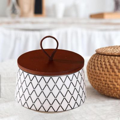 Ceramic Jar Food Storage Container and Handle Tea Canister Decorative for Grain Snack Pet