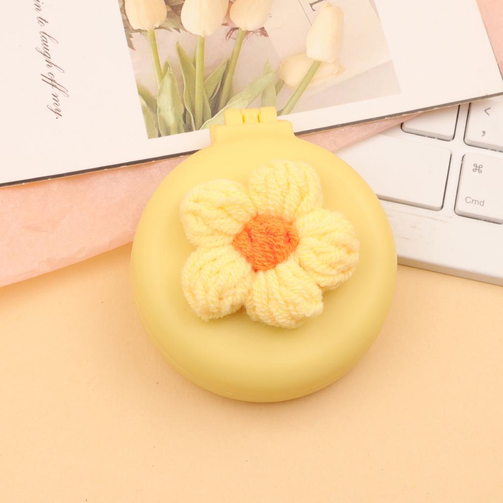 Cute Cartoon Knitted Flower Air Cushion Comb Portable Folding Mirror Hair Brush for Women Girls Travel 1pcs