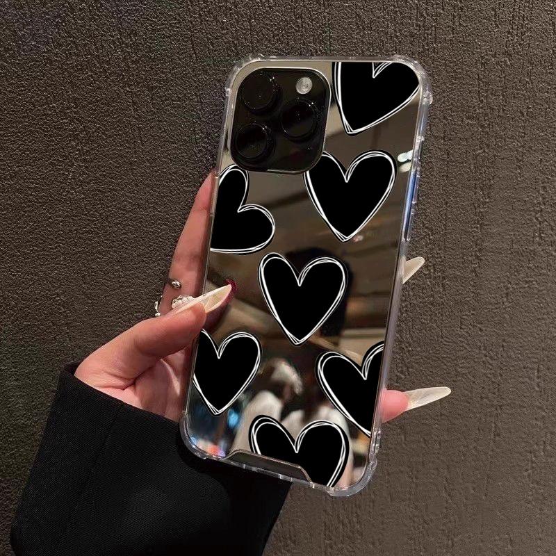 Luxury Love Heart Mirror Phone Case For 16 15 14 13 12 11 Pro Max XS X XR 7 8 Plus Make Up Mirror Shockproof Soft Cover